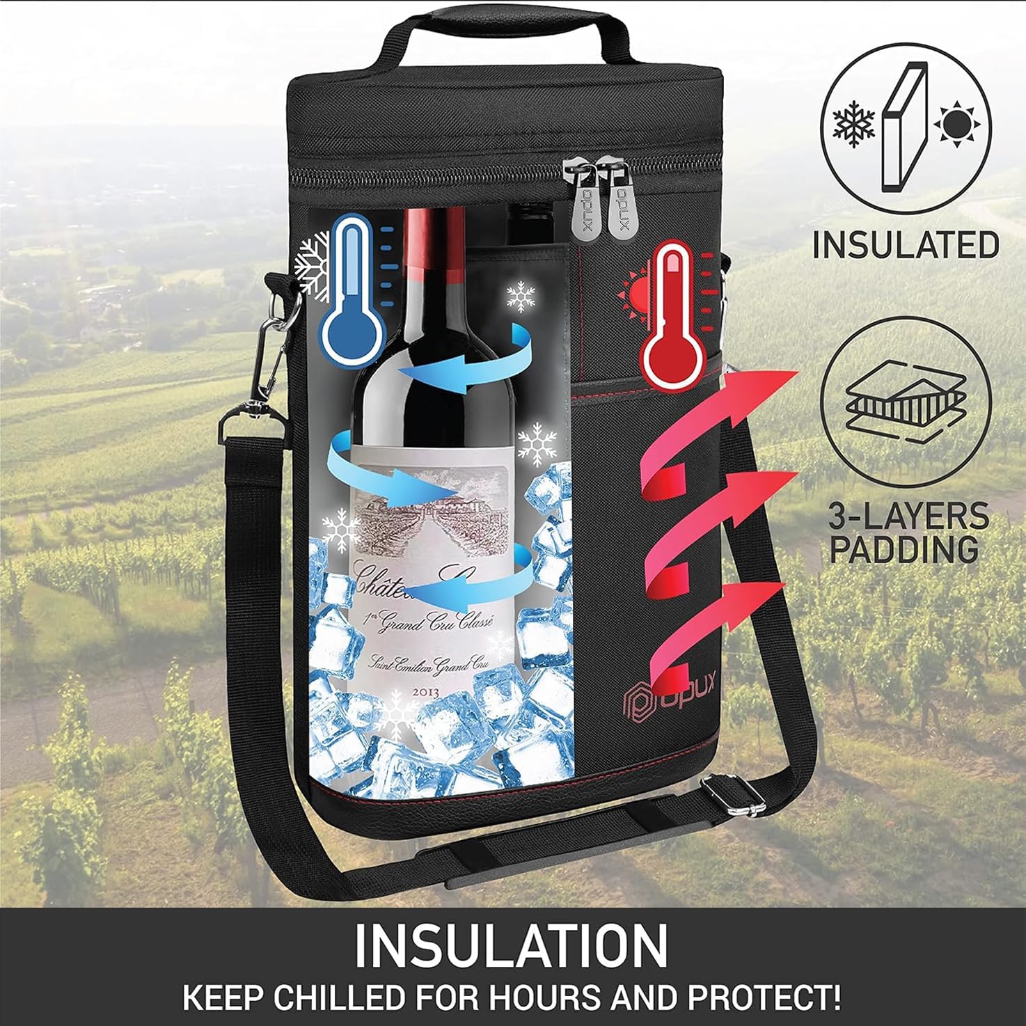Moktan Sabai Insulated 2 Bottle Wine Cooler Bag Leakproof Canvas Carrier with Strap