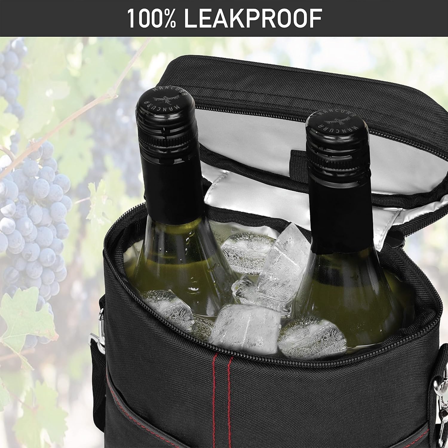 Moktan Sabai Insulated 2 Bottle Wine Cooler Bag Leakproof Canvas Carrier with Strap