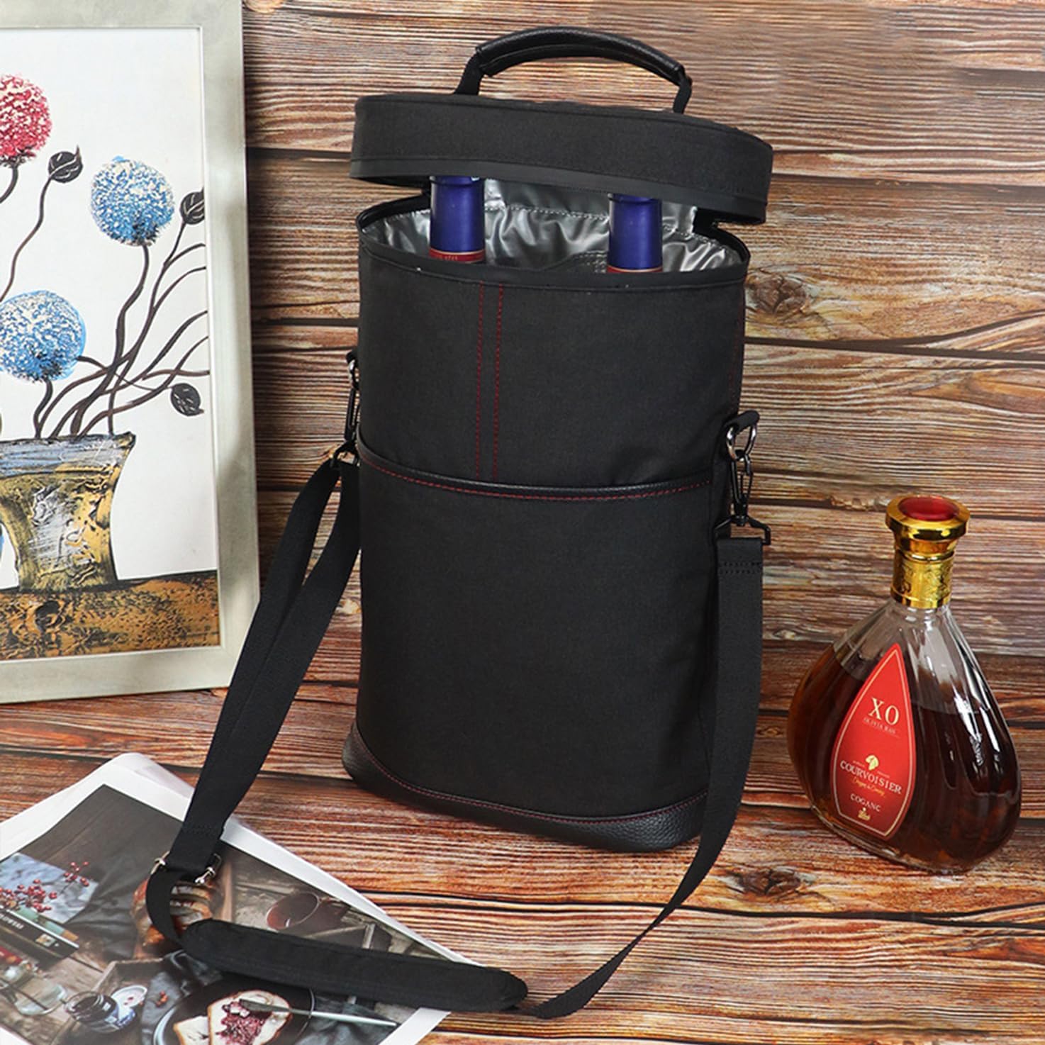Moktan Sabai Insulated 2 Bottle Wine Cooler Bag Leakproof Canvas Carrier with Strap