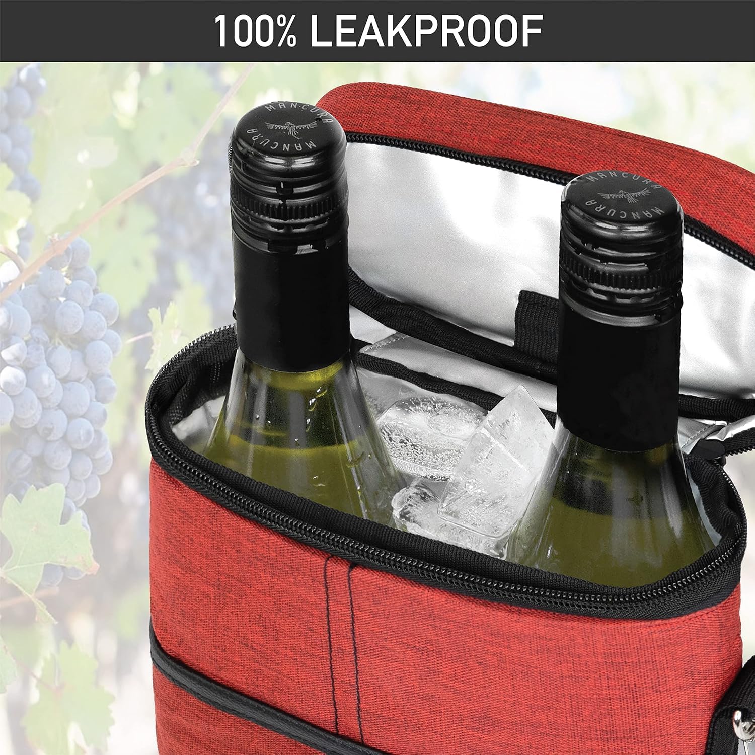 Moktan Sabai Insulated 2 Bottle Wine Cooler Bag Leakproof Canvas Carrier with Strap