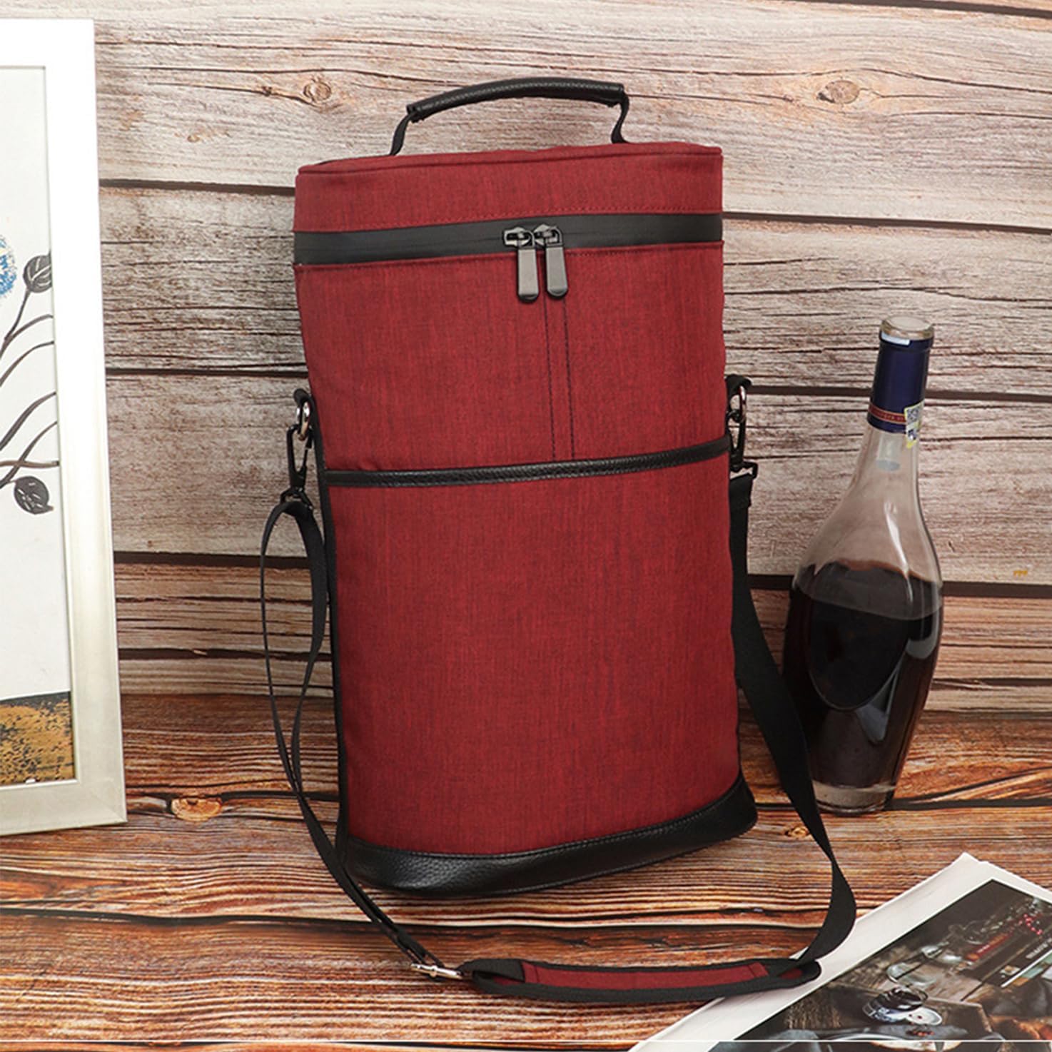Moktan Sabai Insulated 2 Bottle Wine Cooler Bag Leakproof Canvas Carrier with Strap