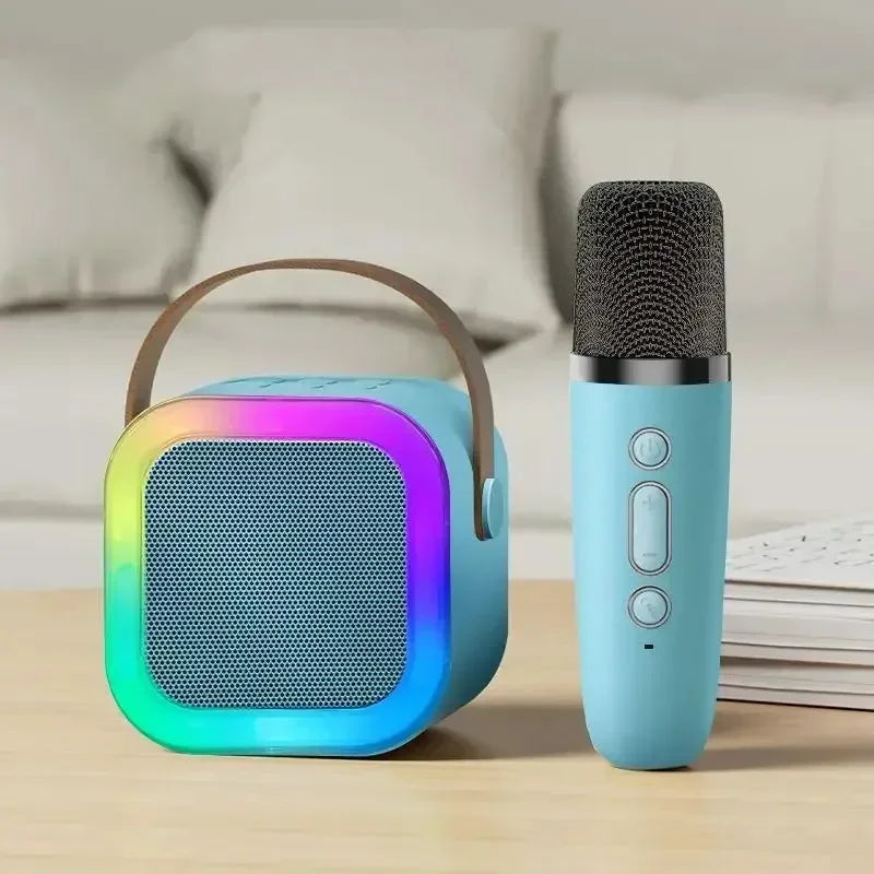 Moktan Sabai Bluetooth Karaoke Machine for Kids & Family with Wireless Mics LED Lights Blue 1 Mic