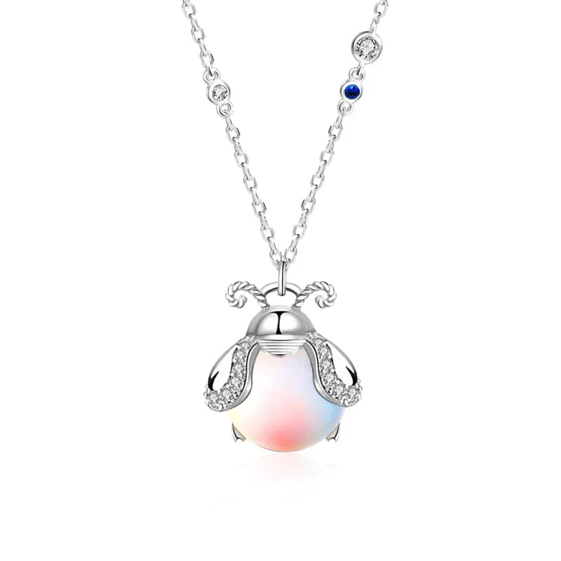 Moktan Sabai Moonstone Firefly Pendant Necklace Sterling Silver Handmade Gemstone Necklace