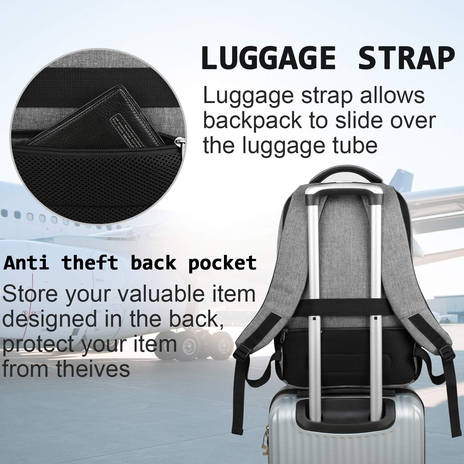 Moktan Sabai Slim Anti Theft Laptop Backpack 15.6 Inch USB Charging Travel Bag