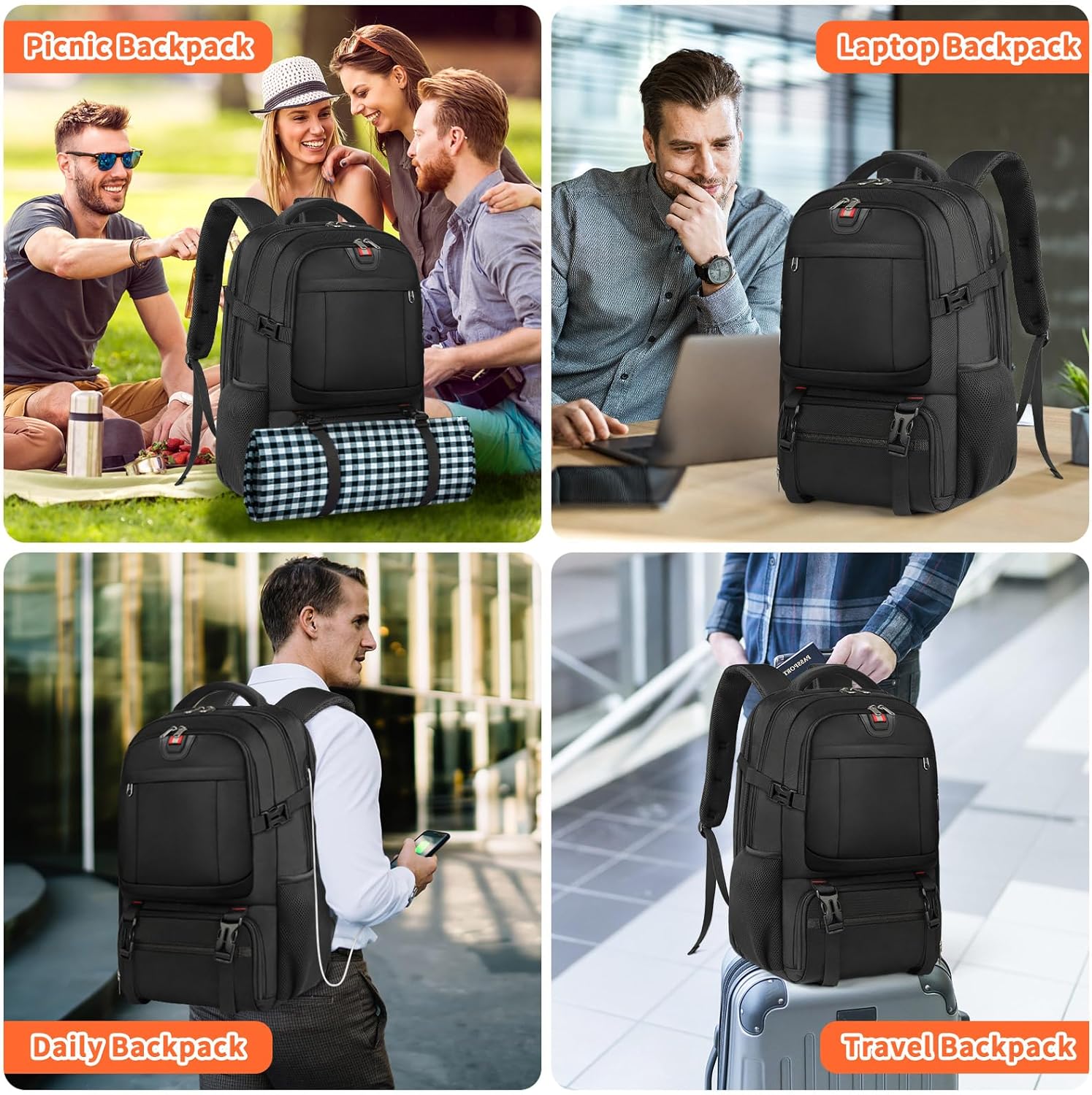 Moktan Sabai 50L Travel Laptop Backpack 17.3 Inch TSA Waterproof with Insulated Compartment USB
