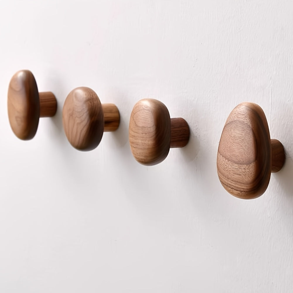 Moktan Sabai Minimalist Wooden Pebble Wall Hooks Set of 4