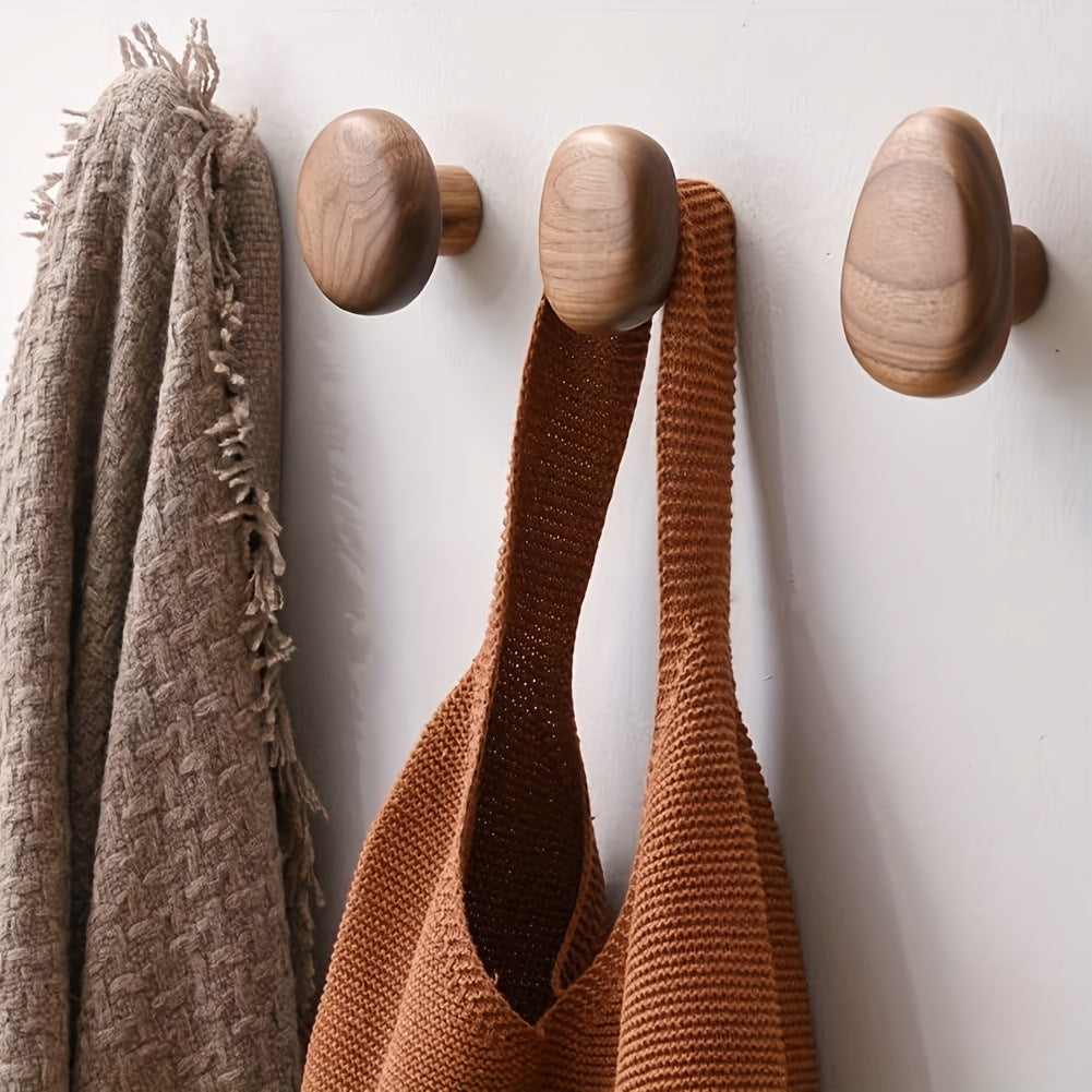 Moktan Sabai Minimalist Wooden Pebble Wall Hooks Set of 4