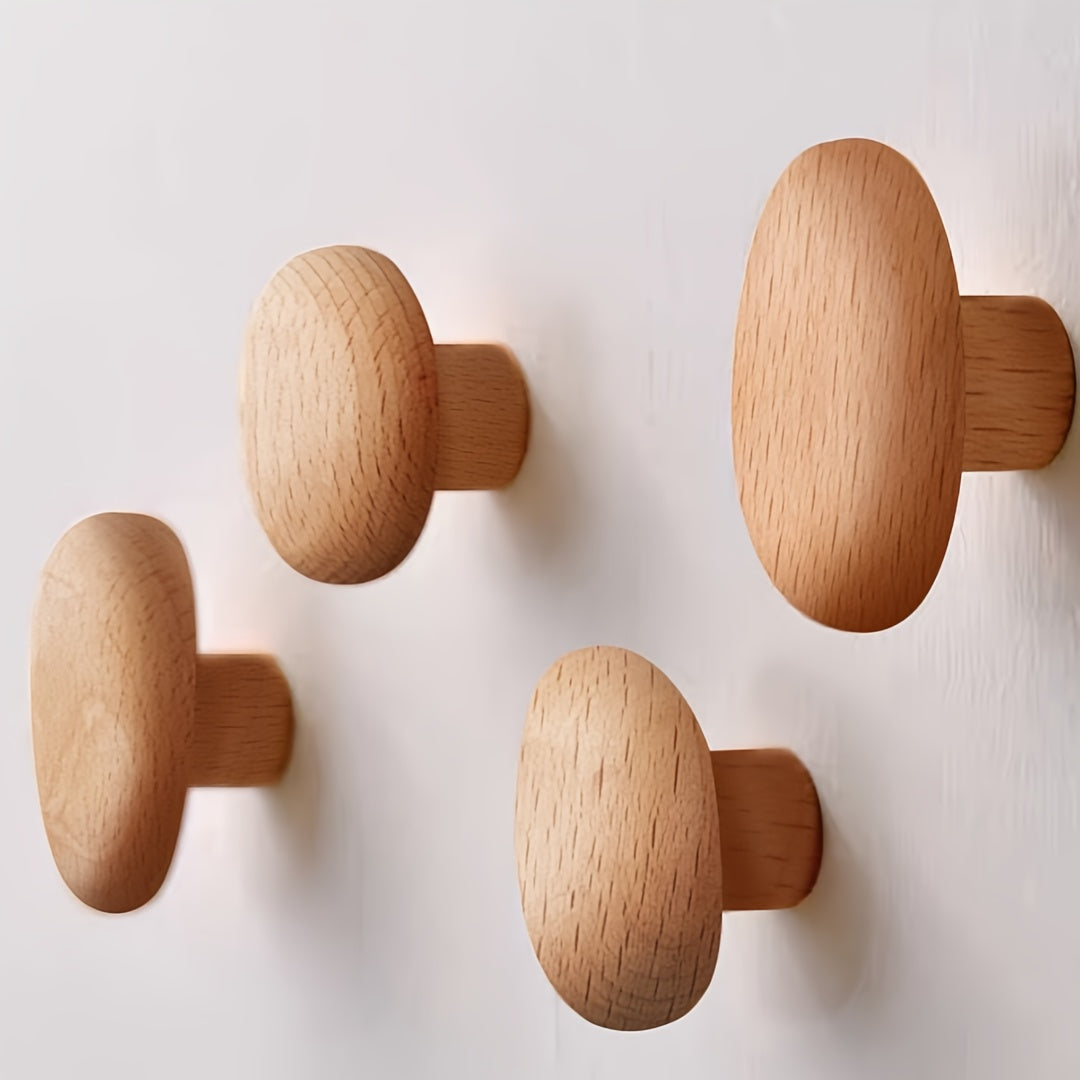 Moktan Sabai Minimalist Wooden Pebble Wall Hooks Set of 4