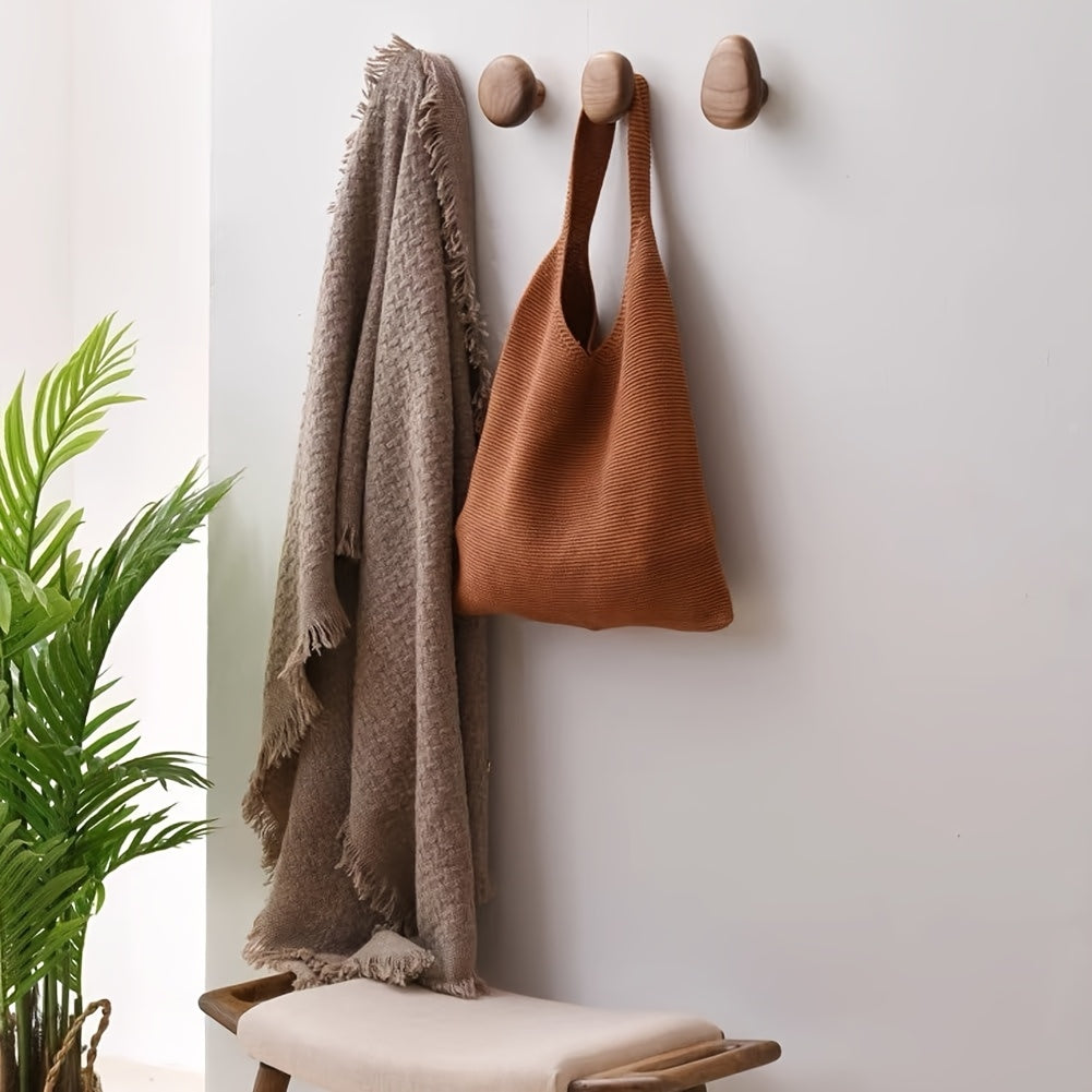 Moktan Sabai Minimalist Wooden Pebble Wall Hooks Set of 4