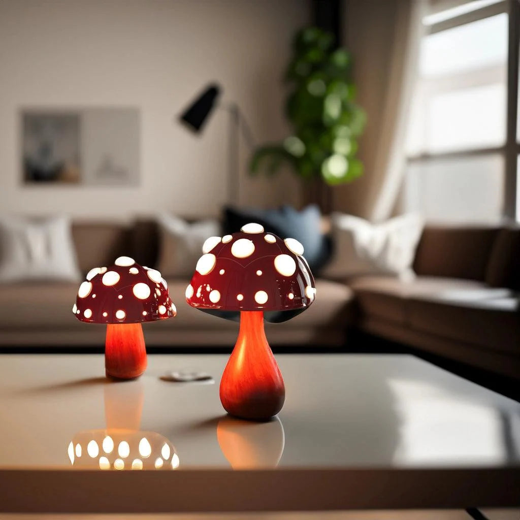Moktan Sabai Matsutake Mushroom LED Table Lamp Cordless/Corded Large + Small Set