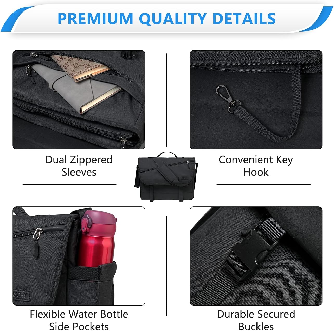 Moktan Sabai Water Resistant Laptop Messenger Bag 17 Inch Work Shoulder Bag