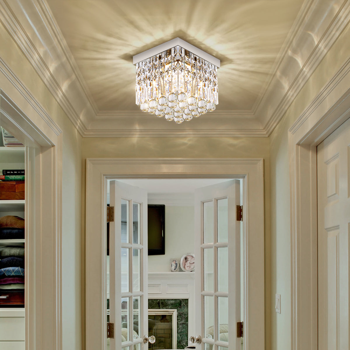 Moktan Sabai Mini Modern Square Flush Mount Ceiling Light, Low Profile Indoor Lighting Fixture