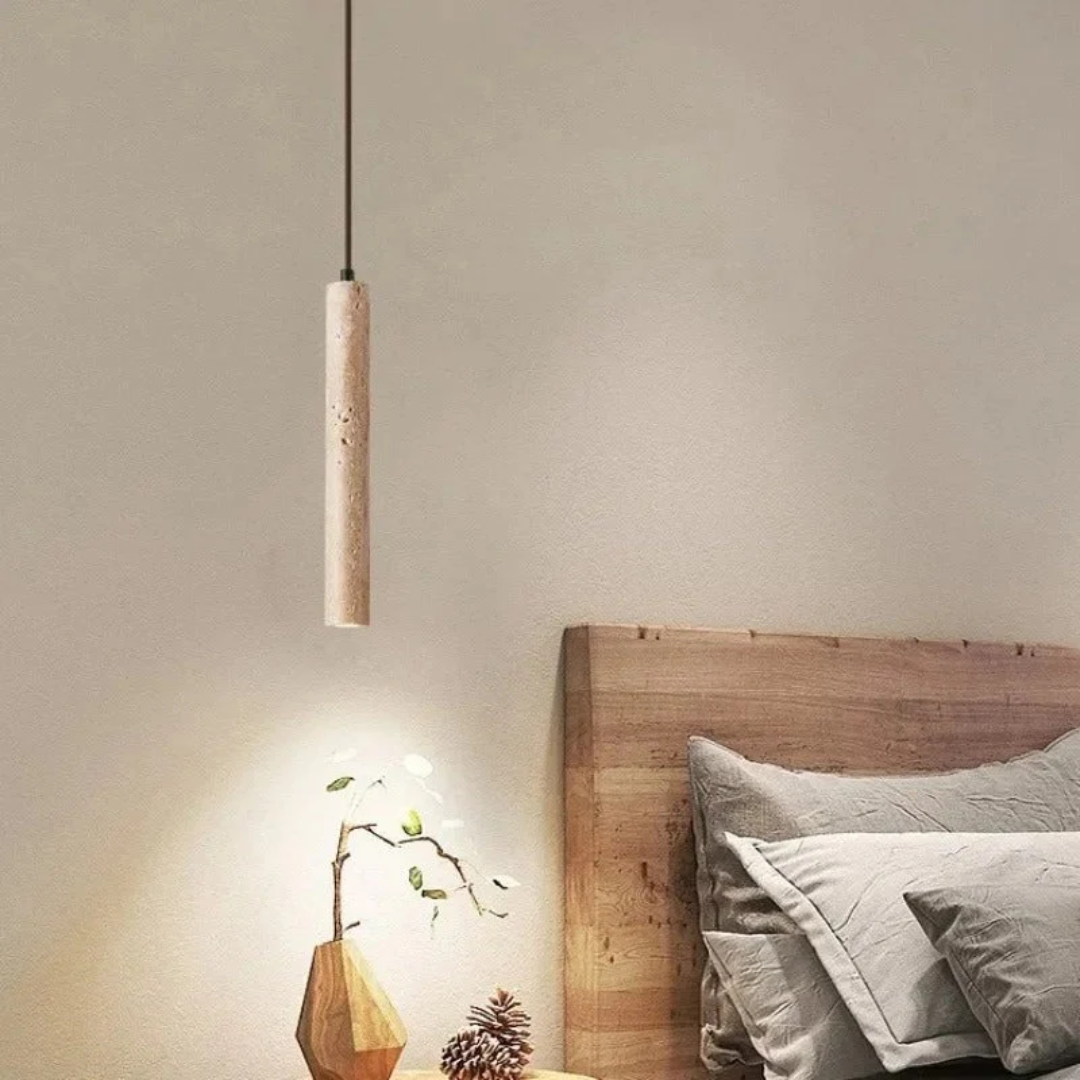 Moktan Sabai Travertine LED Pendant Light 28cm Minimalist Wabi Sabi Ceiling Lamp 1 Head
