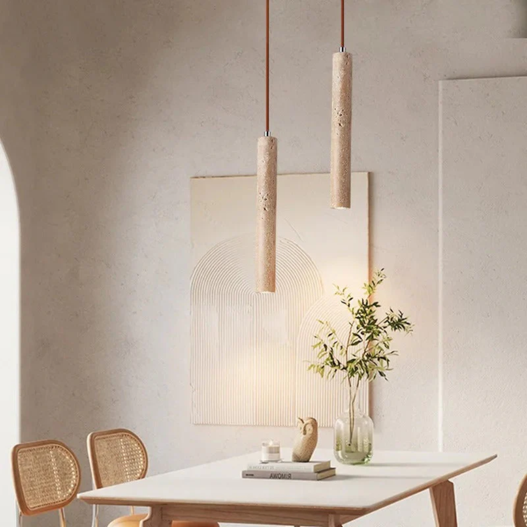 Moktan Sabai Travertine LED Pendant Light 28cm Minimalist Wabi Sabi Ceiling Lamp 2 Head