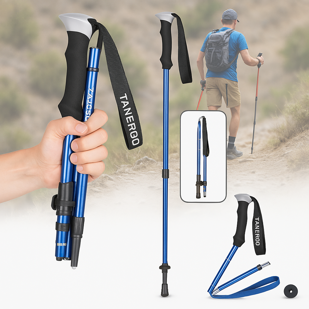Moktan Sabai Adjustable Foldable Hiking Poles 110–135cm Trekking Sticks Sky Blue