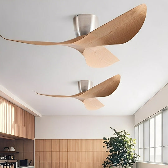 Moktan Sabai Modern DC Ceiling Fan 6-Speed Remote Reversible No Light Silver Wood