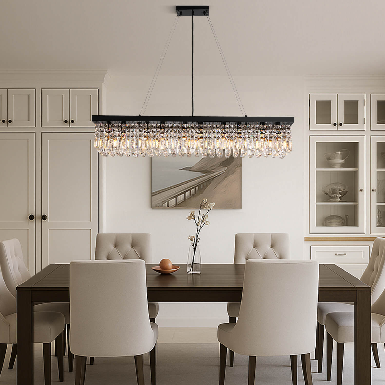 Moktan Sabai Modern Raindrop Crystal Rectangular Chandelier, Linear Ceiling Light Fixture