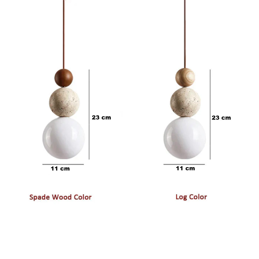 Moktan Sabai Travertine Wood Pendant Light G9 Modern Natural Ceiling Lamp 23cm