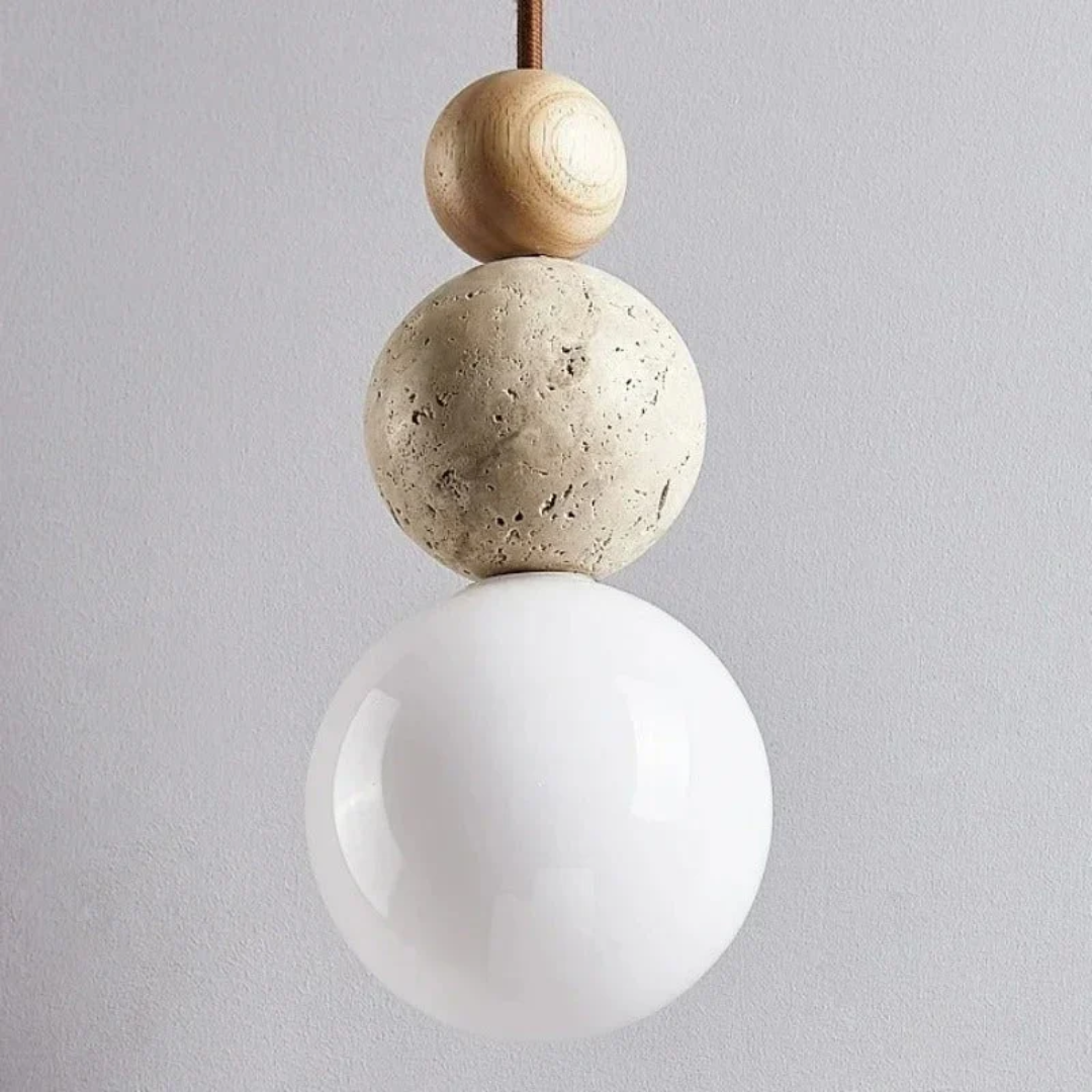 Moktan Sabai Travertine Wood Pendant Light G9 Modern Natural Ceiling Lamp 23cm