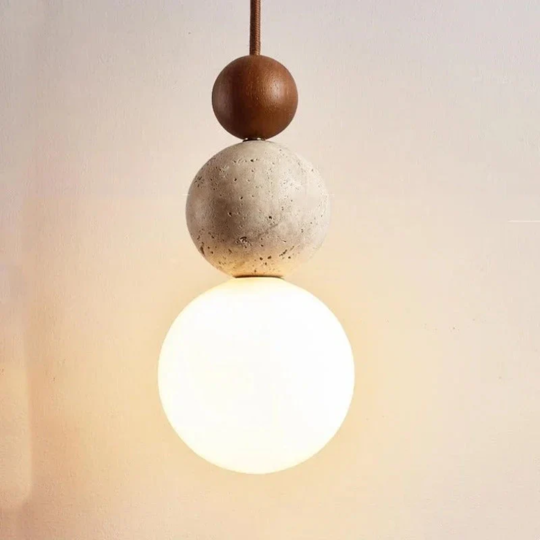 Moktan Sabai Travertine Wood Pendant Light G9 Modern Natural Ceiling Lamp 23cm Cream-White-Walnut