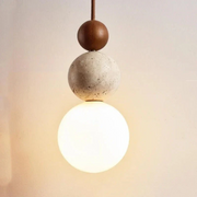 Moktan Sabai Travertine Wood Pendant Light G9 Modern Natural Ceiling Lamp 23cm Cream-White-Walnut