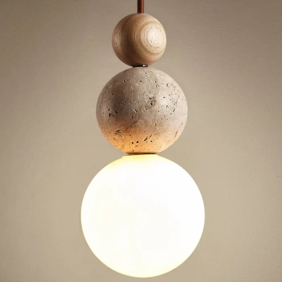 Moktan Sabai Travertine Wood Pendant Light G9 Modern Natural Ceiling Lamp 23cm Cream-White-Wood