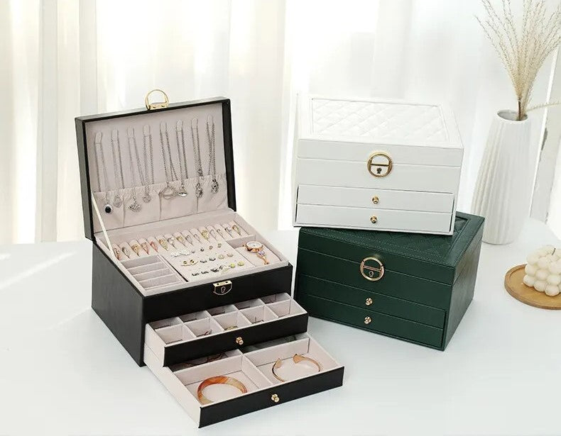 Moktan Sabai 3 Layer Leather Jewelry Box Organizer Case with Compartments 23x17cm