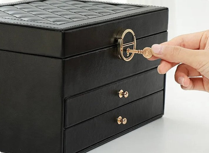 Moktan Sabai 3 Layer Leather Jewelry Box Organizer Case with Compartments 23x17cm