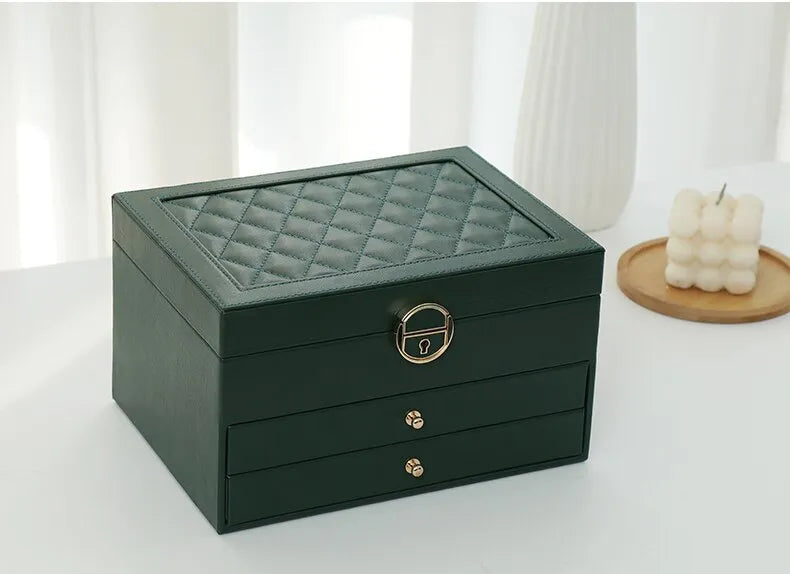 Moktan Sabai 3 Layer Leather Jewelry Box Organizer Case with Compartments 23x17cm