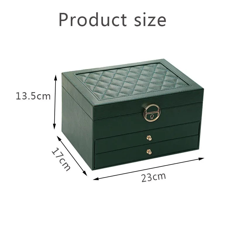 Moktan Sabai 3 Layer Leather Jewelry Box Organizer Case with Compartments 23x17cm