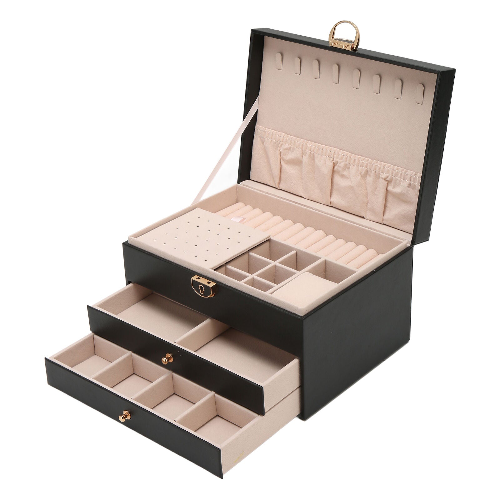 Moktan Sabai 3 Layer Leather Jewelry Box Organizer Case with Compartments 23x17cm