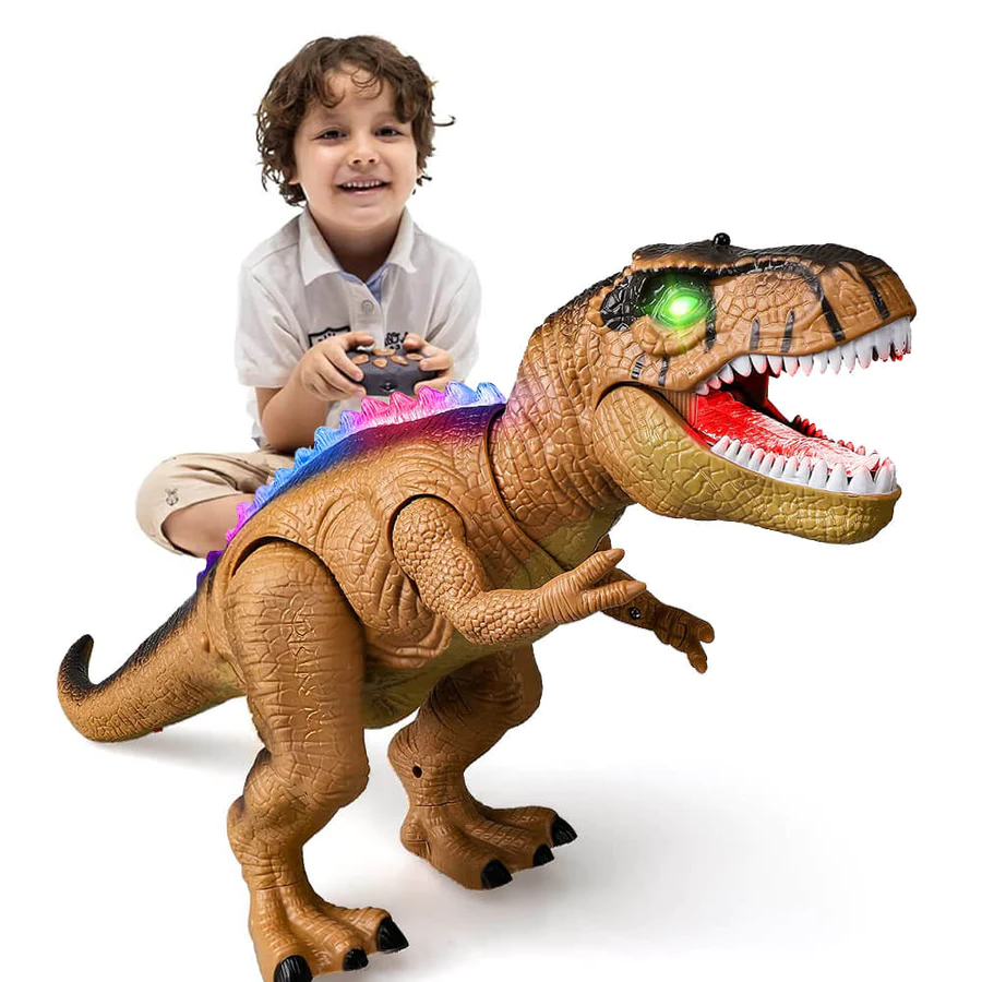 Moktan Sabai Remote Control T-Rex Dinosaur with Lights Sounds Walking RC Toy Brown
