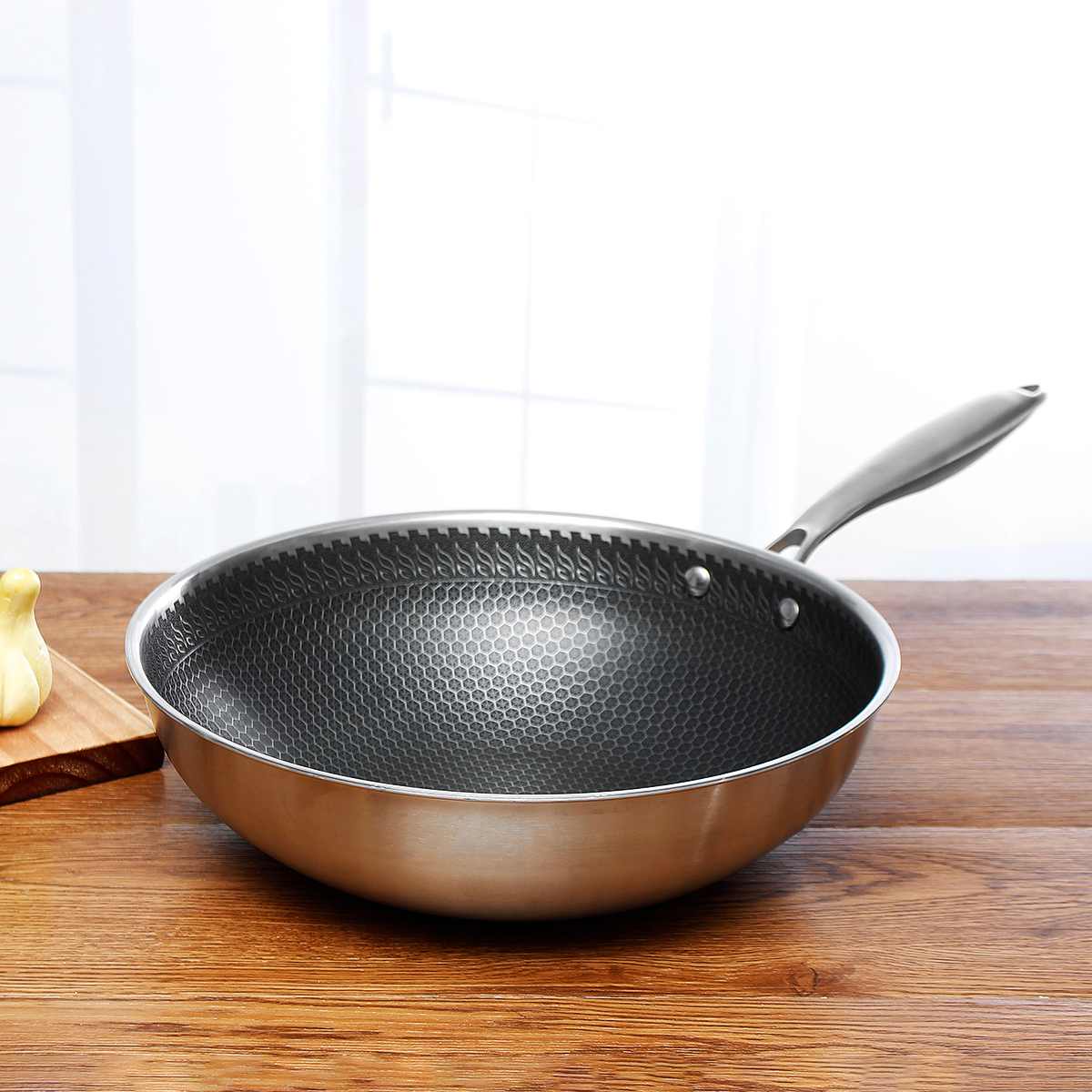 Moktan Sabai ChefSeries | Stainless Steel Frying Pan with Honeycomb Texture | Scratch-Resistant Non-Stick Coating for Even Cooking