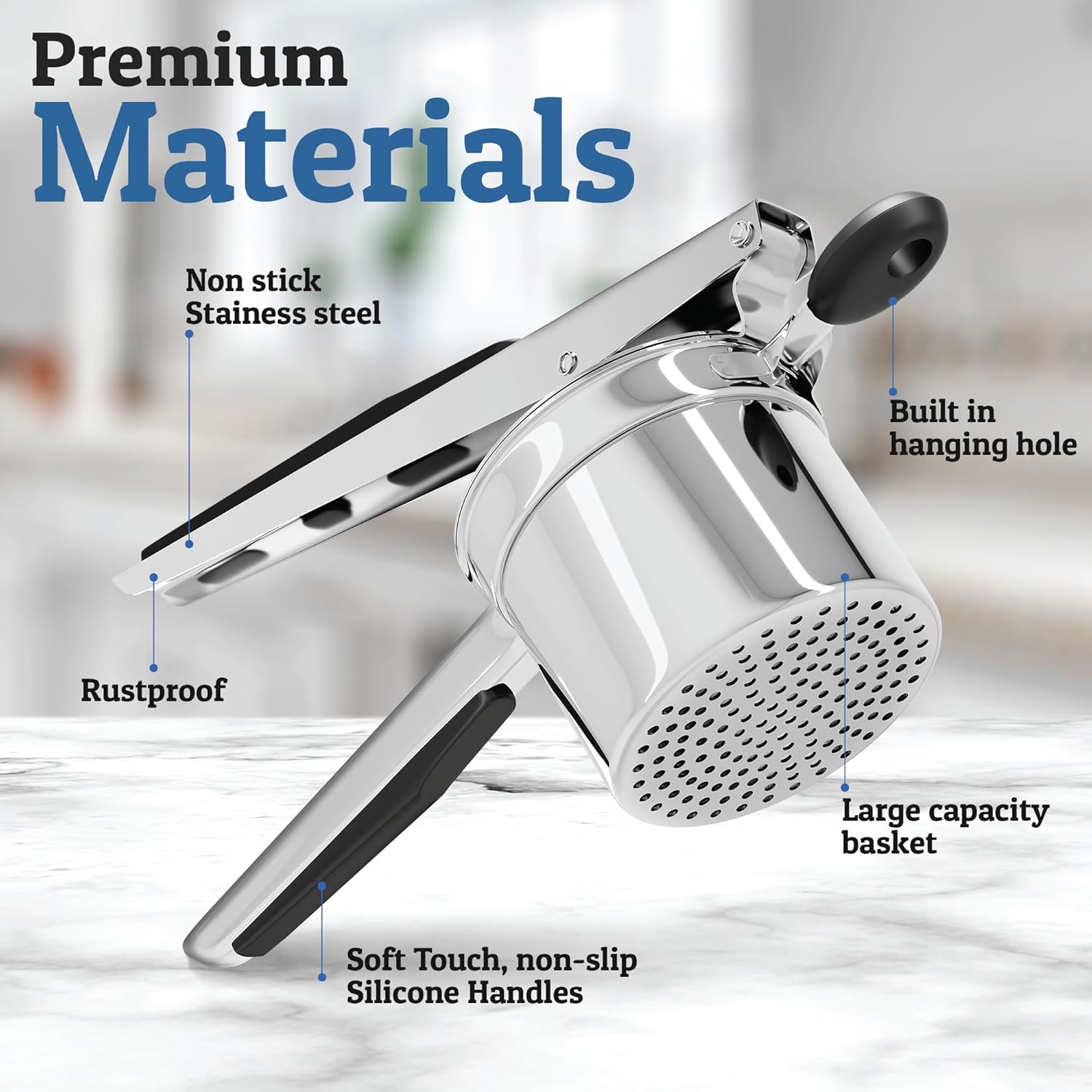 Moktan Sabai Heavy Duty Stainless Steel Potato Masher 15oz Large Capacity Kitchen Tool