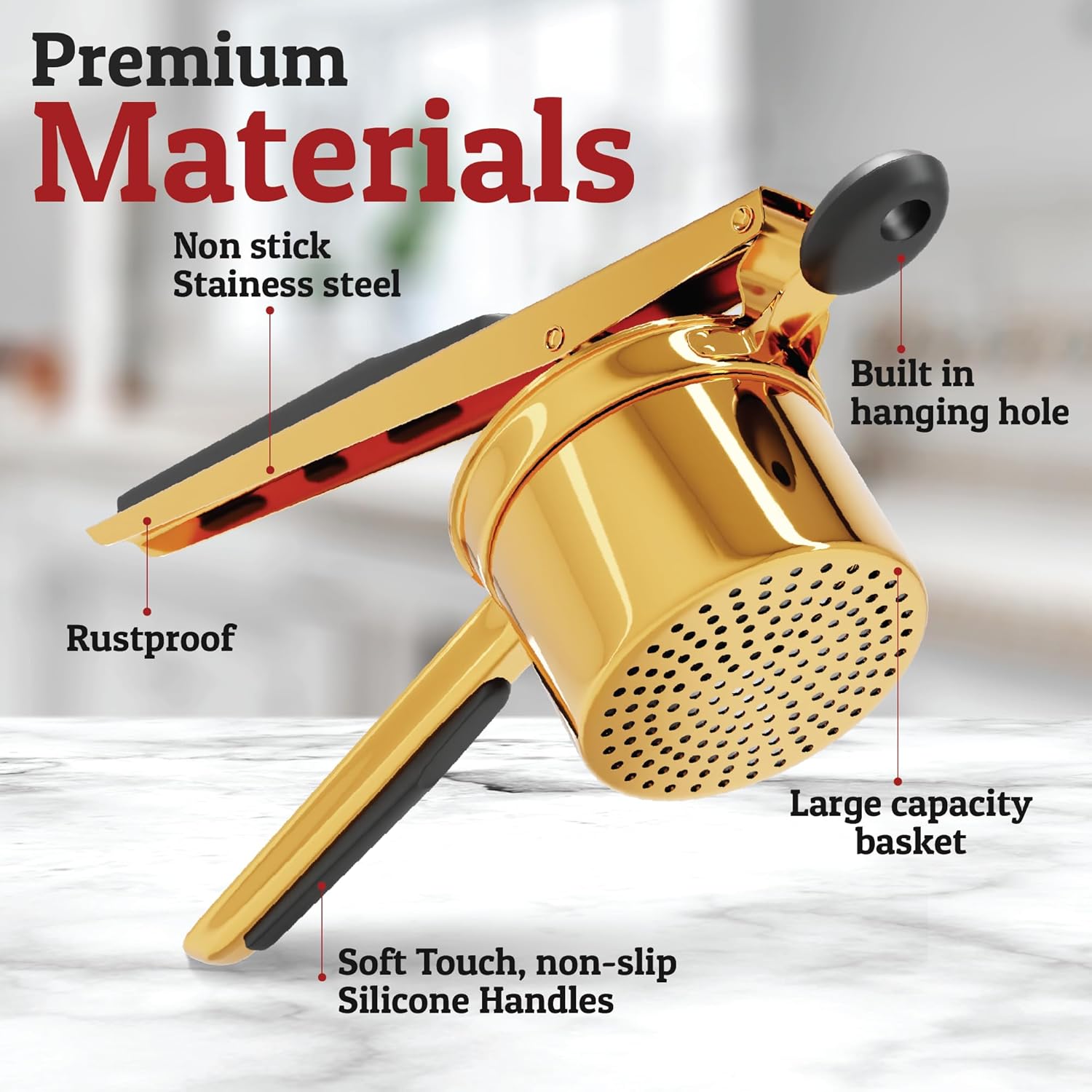Moktan Sabai Heavy Duty Stainless Steel Potato Masher 15oz Large Capacity Kitchen Tool