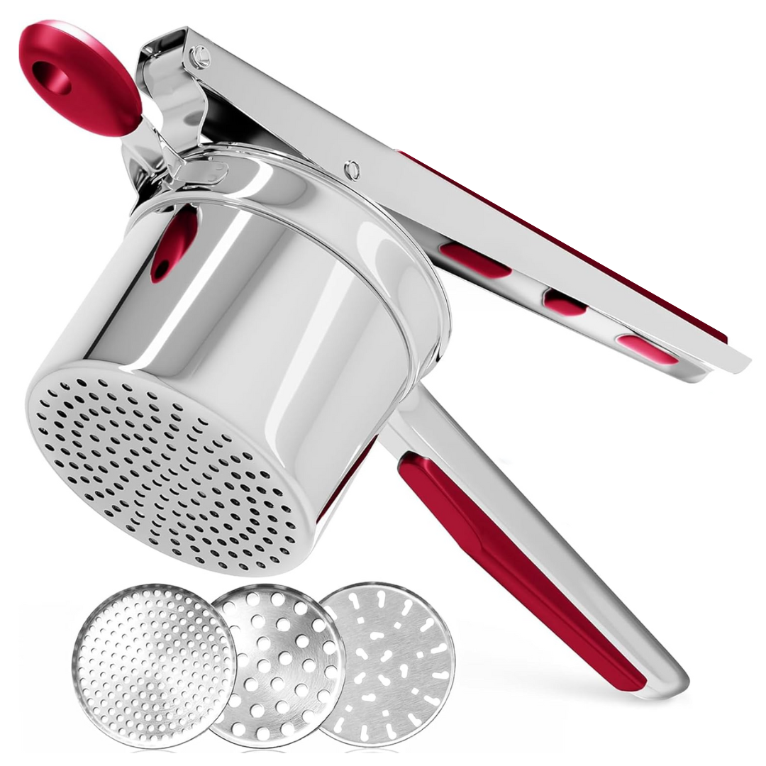 Moktan Sabai Heavy Duty Stainless Steel Potato Masher 15oz Large Capacity Kitchen Tool Red