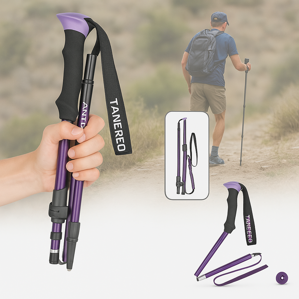 Moktan Sabai Adjustable Foldable Hiking Poles 110–135cm Trekking Sticks Purple
