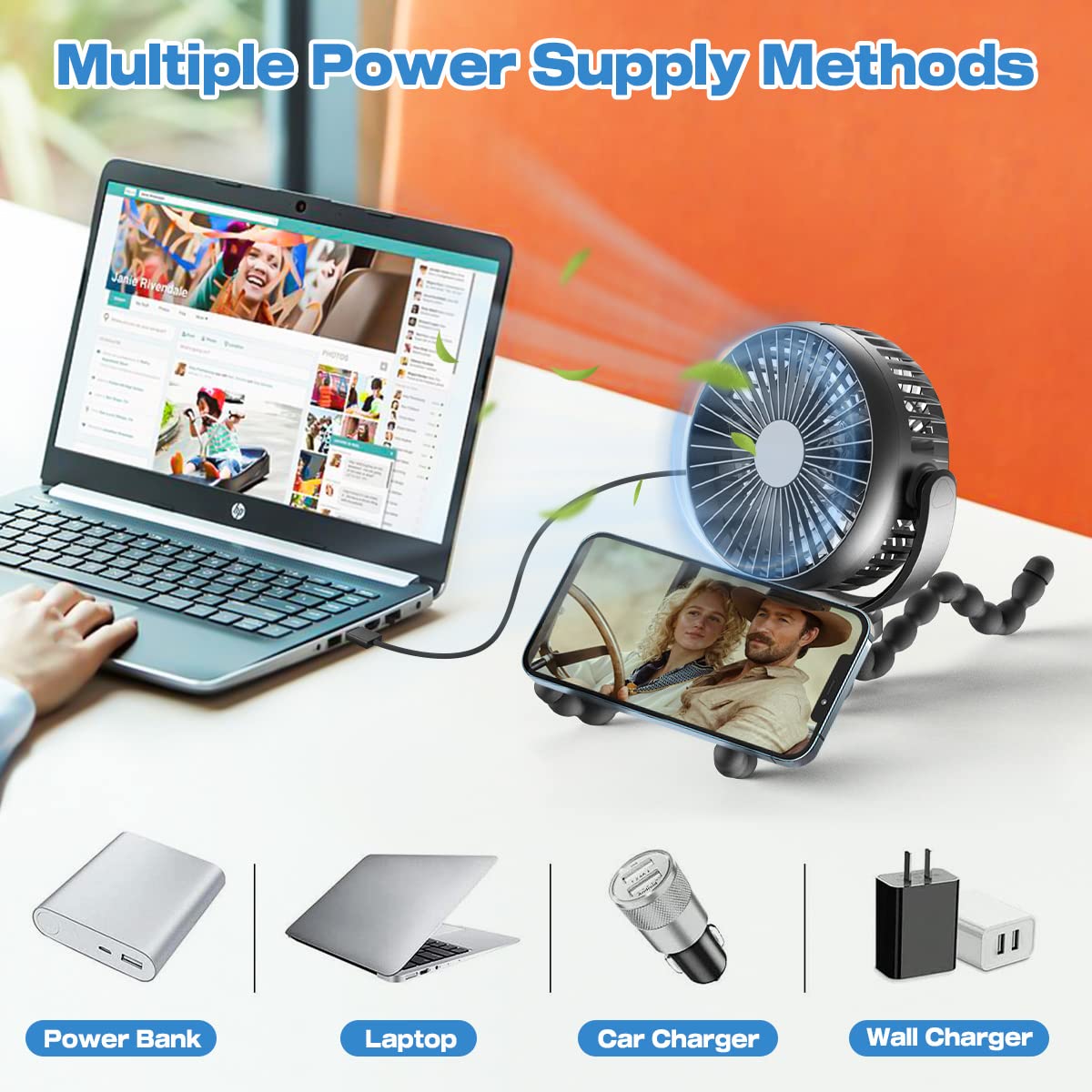 Moktan Sabai Portable Fan | Battery Operated Hand Held Fan with 8000mAh Battery | 4-Speed Settings for Ultimate Comfort
