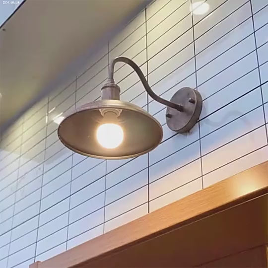 Load video: Vintage Industrial Iron Bowl Outdoor Wall Light LED Wall Sconce