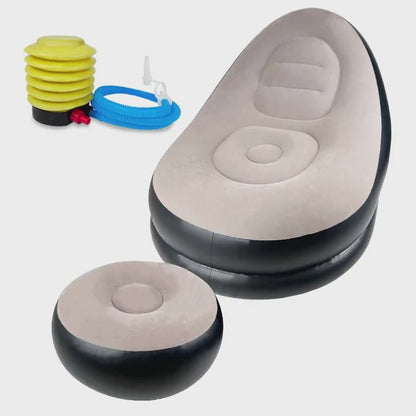 Adult Inflatable Recliner with Foot Stool – Foldable Air Sofa, Portable Chair