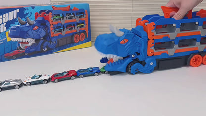 Dinosaur Race Track Car Toy Set for Boys | 12 Cars & Dino Transporter Truck