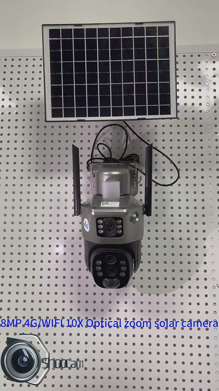 Load video: DualGuard Solar 4K Wireless Security Camera with Triple Lens &amp; 10x Zoom