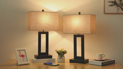 Touch Table Lamps Set of 2, USB, 3-Way Dimmable, Bedside Nightstand Lamp