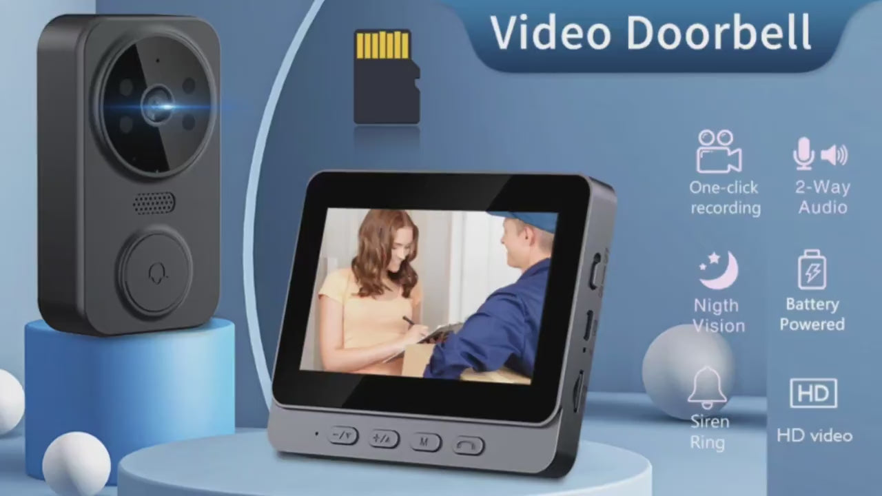 Load video: Wireless Video Doorbell with 4.3 Screen, HD Camera, Two-Way Audio &amp; Night Vision