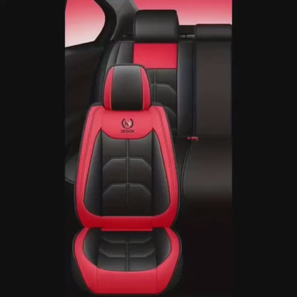 Black PU Leather Front Car Seat Covers – Red Stitching for Sedans, SUVs, Trucks