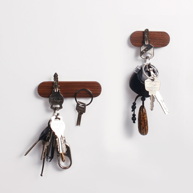 Moktan Sabai Wooden Magnetic Key Holder Wall Mount Adhesive Key Rack Organizer