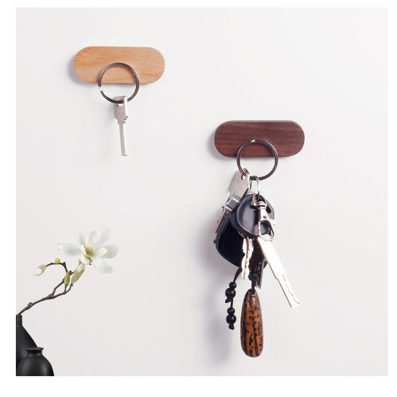 Moktan Sabai Wooden Magnetic Key Holder Wall Mount Adhesive Key Rack Organizer