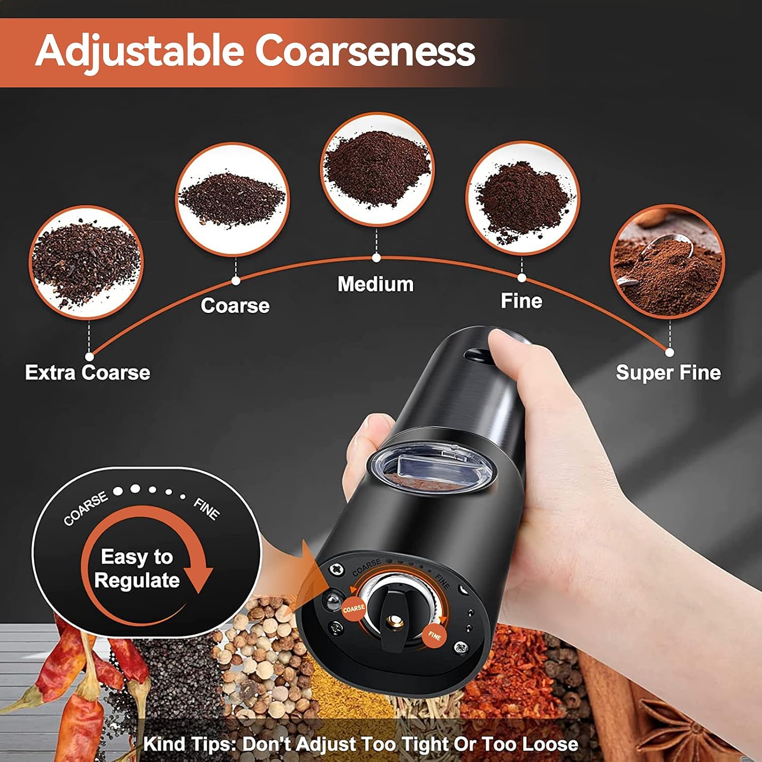 Moktan Sabai Rechargeable Electric Salt and Pepper Grinder Set LED Adjustable Mill