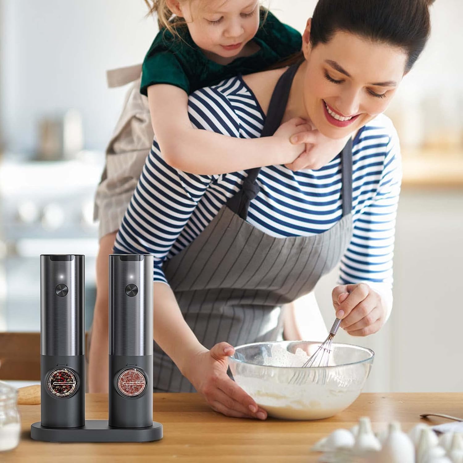 Moktan Sabai Rechargeable Electric Salt and Pepper Grinder Set LED Adjustable Mill