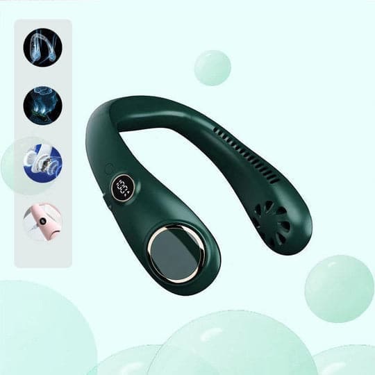 Moktan Sabai Portable Neck Fan | Bladeless Design with Rechargeable Battery | Lightweight Cooling Solution for Instant Comfort Dark Green